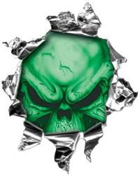 
	Mini Rip Torn Metal Bullet Hole Style Graphic with Green Demon Skull
