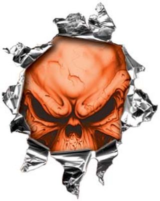 
	Mini Rip Torn Metal Bullet Hole Style Graphic with Orange Demon Skull
