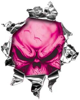 <p>Mini Rip Torn Metal Bullet Hole Style Graphic with Pink Demon Skull</p>