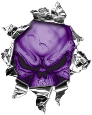 
	Mini Rip Torn Metal Bullet Hole Style Graphic with Purple Demon Skull

