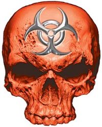 
	Skull Decal / Sticker in Orange with Bio Hazard Emblem
