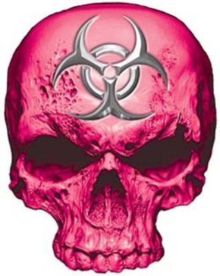 
	Skull Decal / Sticker in Pink with Bio Hazard Emblem

