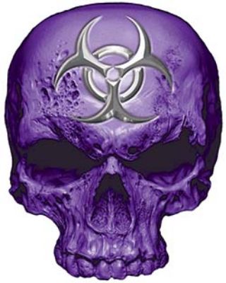 
	Skull Decal / Sticker in Purple with Bio Hazard Emblem
