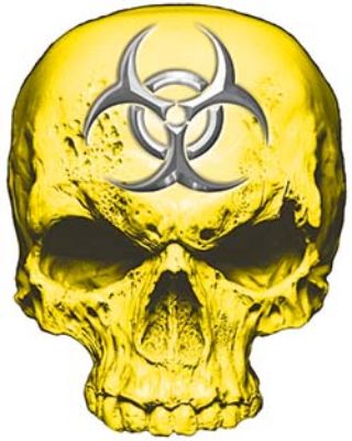 
	Skull Decal / Sticker in Yellow with Bio Hazard Emblem
