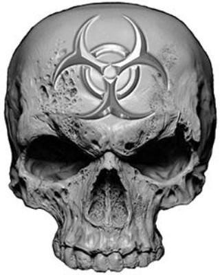 
	Skull Decal / Sticker in Gray with Bio Hazard Emblem
