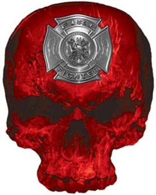 
	Skull Decal / Sticker with Red Inferno Flames and Firefighter Maltese Cross
