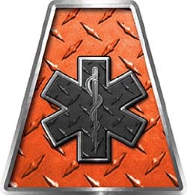 Fire Fighter, EMS, Rescue Helmet Tetrahedron Decal Reflective in Orange Diamond Plate with Star of Life