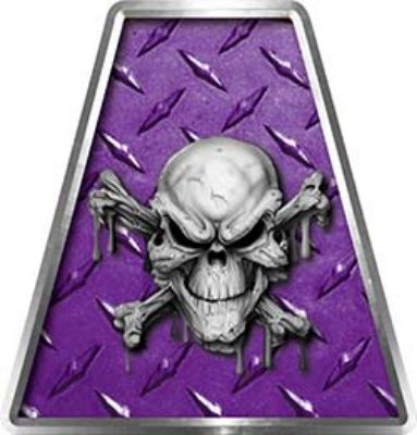 Fire Fighter, EMS, Rescue Helmet Tetrahedron Decal Reflective in Purple Diamond Plate with Skull and Crossbones