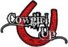 
	Cowgirl Up Decal / Sticker Western Style Writing with Horseshoe in Red
