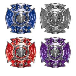 Firefighter EMT decals with Star of Life, Maltese Cross and Flames