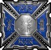 
	Aztec Style Modern Edge Fire Fighter Maltese Cross Decal in Blue Diamond Plate
