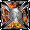 
	Aztec Style Modern Edge Fire Fighter Maltese Cross Decal in Inferno Flames
