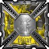 
	Aztec Style Modern Edge Fire Fighter Maltese Cross Decal in Yellow Inferno Flames
