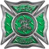 
	Celtic Style Rough Steel Fire Fighter Maltese Cross Decal in Green Diamond Plate