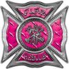 
	Celtic Style Rough Steel Fire Fighter Maltese Cross Decal in Pink Diamond Plate