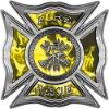 
	Celtic Style Rough Steel Fire Fighter Maltese Cross Decal in Yellow Inferno