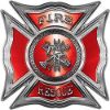 
	Celtic Style Rough Steel Fire Fighter Maltese Cross Decal in Red