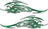 
	Tribal Scroll Style Flame Graphics with Silver Outline in Green
