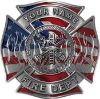 
	Personalized Fire Fighter Maltese Cross Decal with Flames with American Flag
