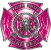 
	Personalized Fire Fighter Maltese Cross Decal with Flames in Pink

