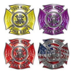 Custom Maltese Cross Firefighter Decals with Fire Scramble or Antique Fire Truck