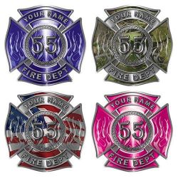 Custom Maltese Cross Firefighter Decals with Number in Center