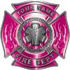 
	Personalized Fire Fighter Maltese Cross Decal with Flames and Star of Life in Pink
