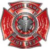 
	Personalized Fire Fighter Maltese Cross Decal with Flames and Star of Life in Red
