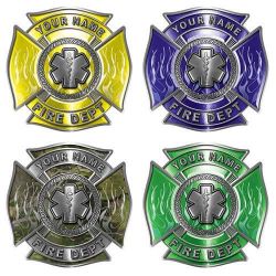 Custom EMS Firefighter Decal with Star of Life and Flames