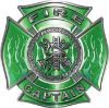 
	Fire Captain Maltese Cross with Flames Fire Fighter Decal in Green
