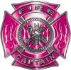 
	Fire Captain Maltese Cross with Flames Fire Fighter Decal in Pink
