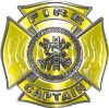 
	Fire Captain Maltese Cross with Flames Fire Fighter Decal in Yellow

