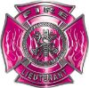 
	Fire Lieutenant Maltese Cross with Flames Fire Fighter Decal in Pink
