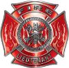 
	Fire Lieutenant Maltese Cross with Flames Fire Fighter Decal in Red

