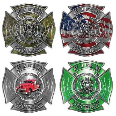 Firefighter Lieutenant Maltese Cross Decals with Flames