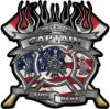 
	Fire Fighter Captain Maltese Cross Flaming Axe Decal Reflective with american flag
