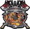 
	Fire Fighter Captain Maltese Cross Flaming Axe Decal Reflective in Inferno Flames
