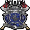 
	Fire Fighter Captain Maltese Cross Flaming Axe Decal Reflective in Inferno Blue Flames
