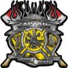 
	Fire Fighter Captain Maltese Cross Flaming Axe Decal Reflective in Inferno Yellow Flames
