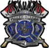
	Fire Fighter Maltese Cross Flaming Axe Decal Reflective in Inferno Blue Flames
