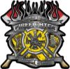 
	Fire Fighter Maltese Cross Flaming Axe Decal Reflective in Inferno Yellow Flames

