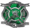 
	The Desire To Serve Firefighter Maltese Cross Reflective Decal with Green Inferno Flames
