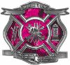 
	The Desire To Serve Firefighter Maltese Cross Reflective Decal with Pink Inferno Flames
