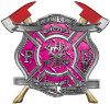 
	The Desire To Serve Twin Fire Axe Firefighter Maltese Cross Reflective Decal in Pink Diamond Plate
