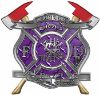 
	The Desire To Serve Twin Fire Axe Firefighter Maltese Cross Reflective Decal in Purple Diamond Plate
