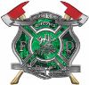 
	The Desire To Serve Twin Fire Axe Firefighter Maltese Cross Reflective Decal with Green Inferno Flames
