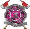 
	The Desire To Serve Twin Fire Axe Firefighter Maltese Cross Reflective Decal with Pink Inferno Flames
