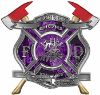 
	The Desire To Serve Twin Fire Axe Firefighter Maltese Cross Reflective Decal with Purple Inferno Flames
