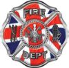 
	Traditional Fire Department Fire Fighter Maltese Cross Sticker / Decal with British Flag
