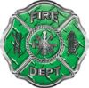 
	Traditional Fire Department Fire Fighter Maltese Cross Sticker / Decal in Green Diamond Plate
